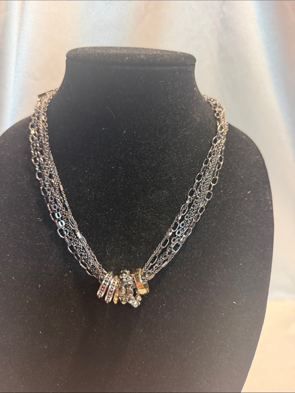 Layered Silver and Gold Accent Multi-Strand Necklace